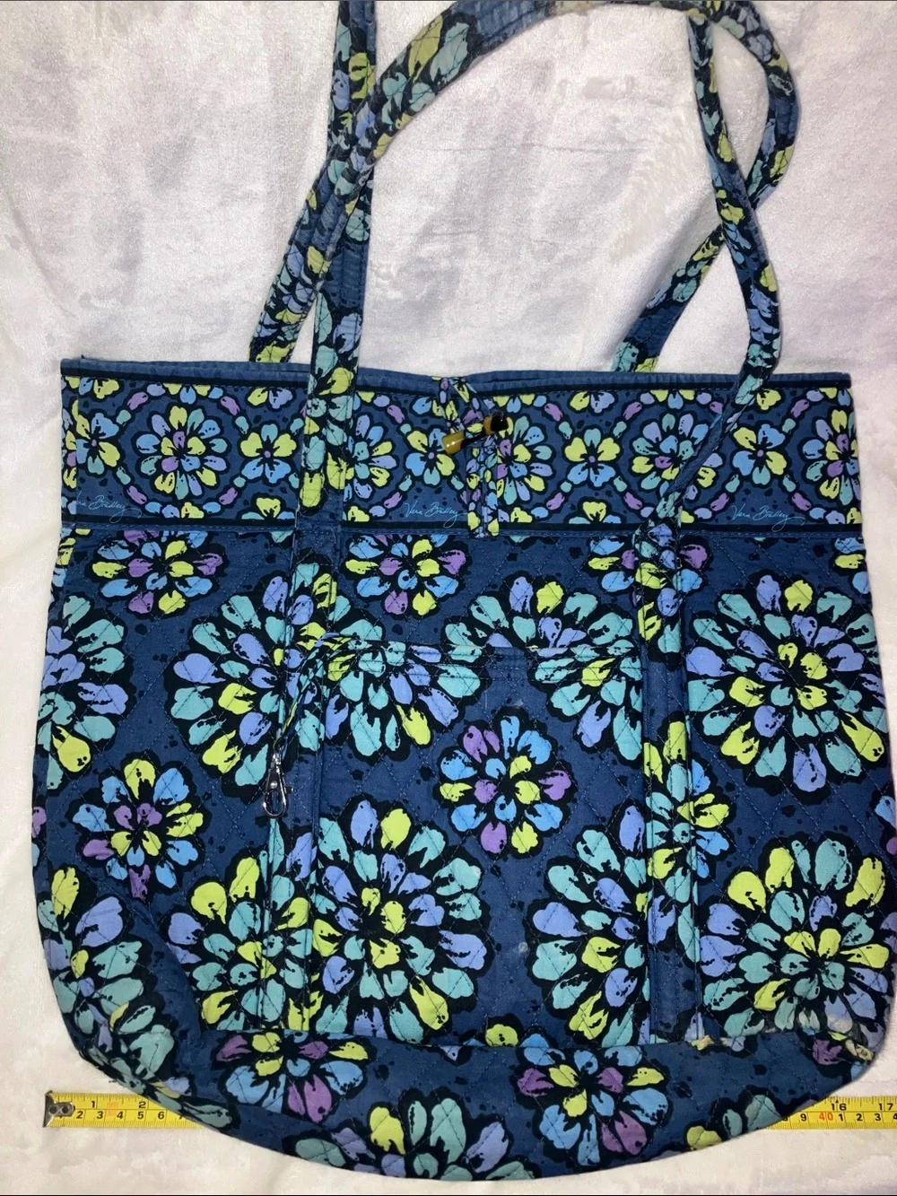 Vera Bradley Floral Pattern Navy Tote Bag with Green & Lavender Accents